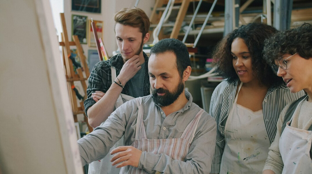group of people in workshop
